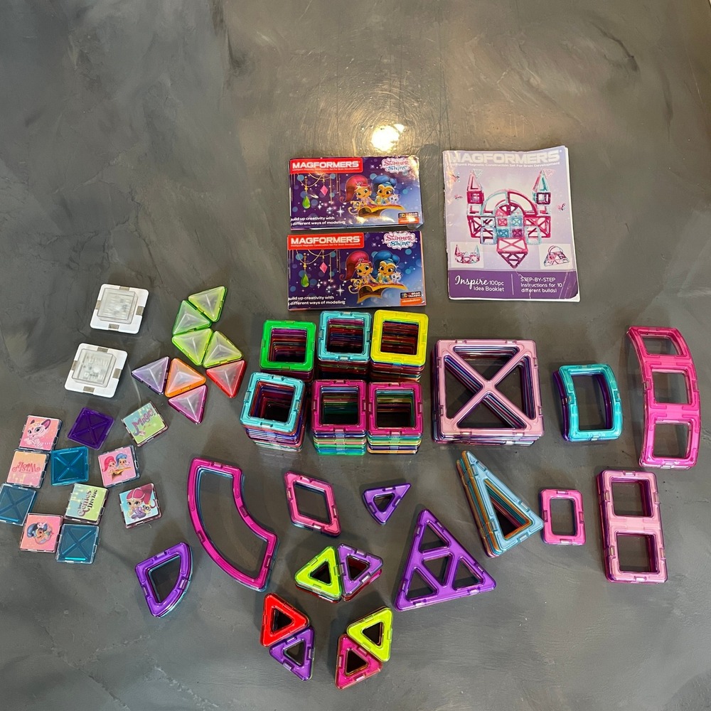 Magformers Magnetic Building Tiles Huge Lot 215+ pcs Shimmer and Shine Mixed Set